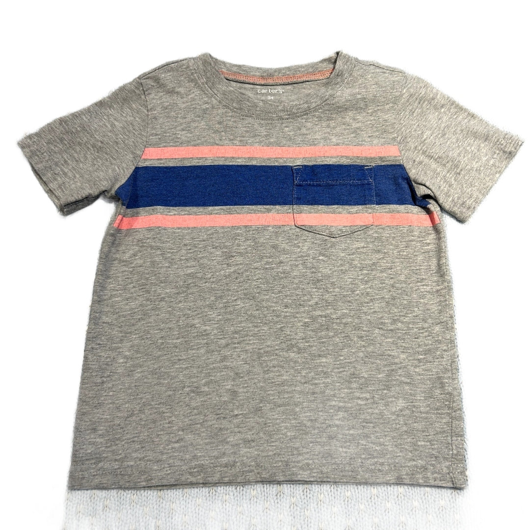 3T Boys Carter's Gray/Blue/Pink Stripe Tshirt