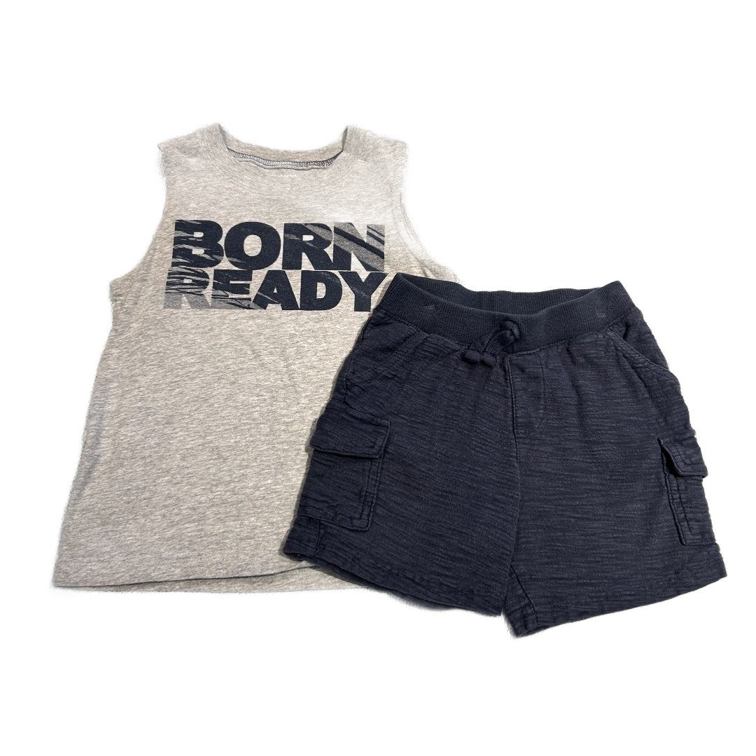 3T Boys Carter's Gray Born Ready Tank, Jumping Beans Blue Shorts