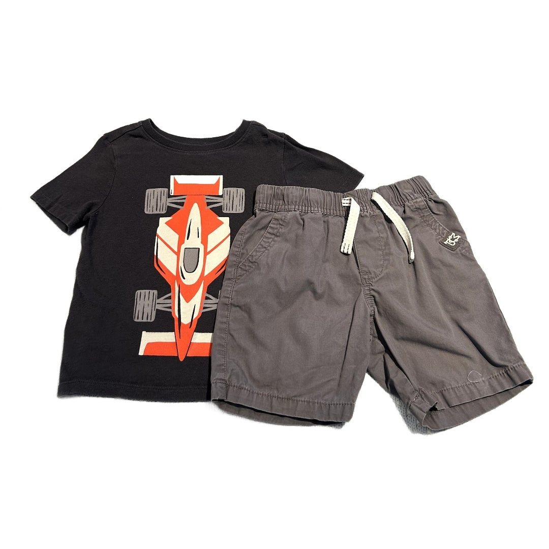 3T Boys Old Navy Charcoal Race Car Tshirt, Carter's Gray Shorts