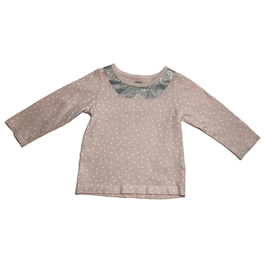 9-12 Girls Carters Pink Long Sleeve w/White Polka Dots and Faux Peter Pan Collar