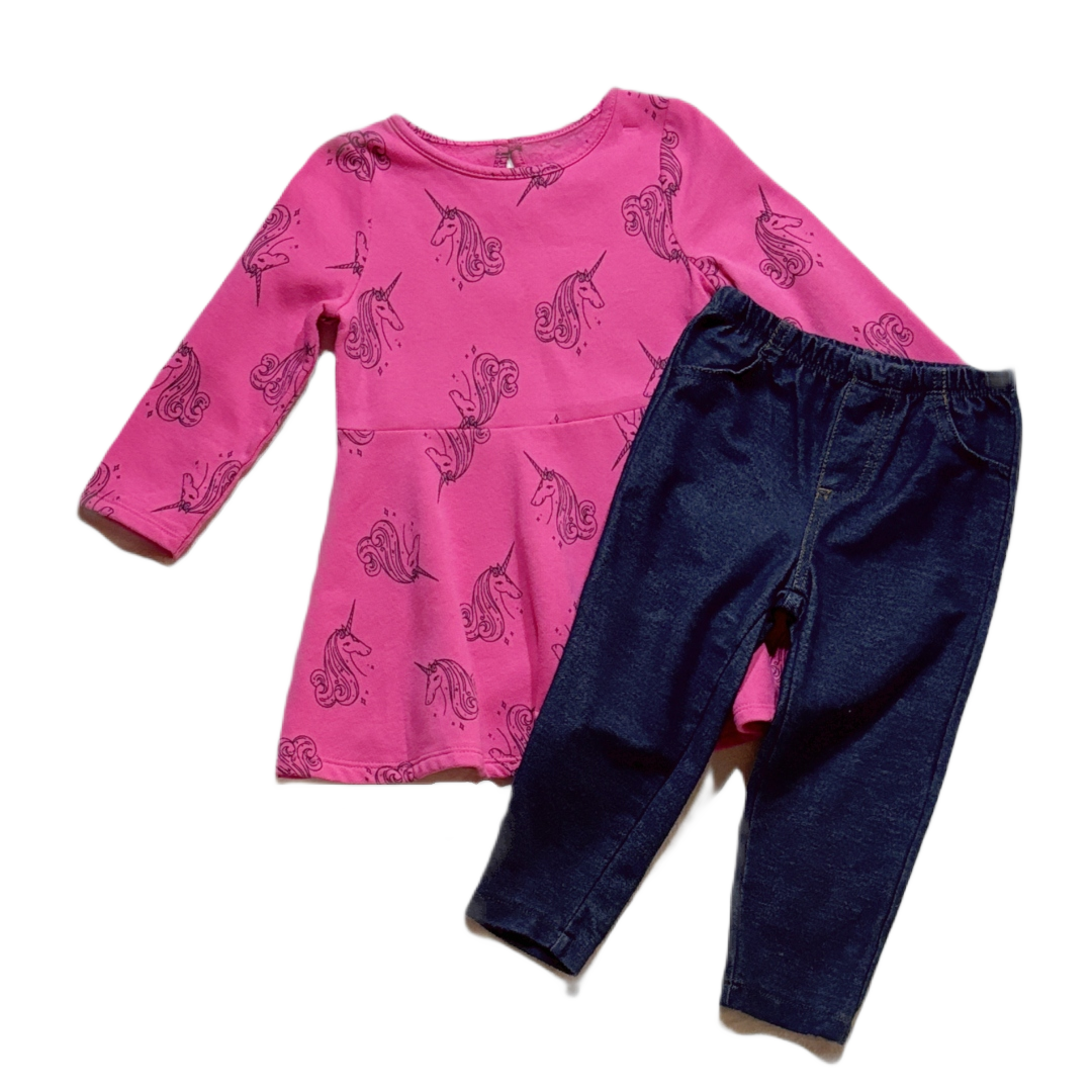 12-18 Girls Cat & Jack Pink Unicorn Dress, Carter's Jeggings
