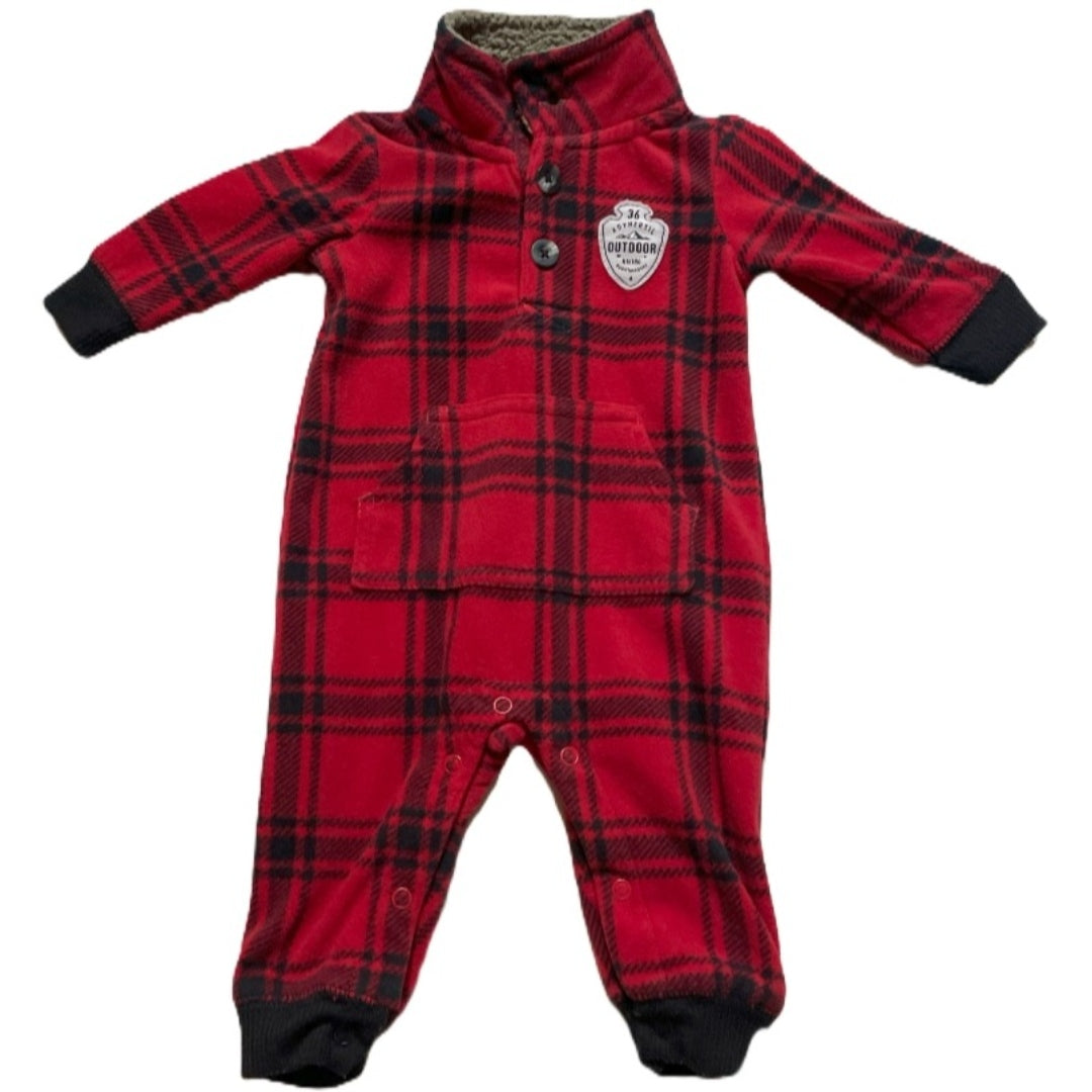 0-3 Boys Carter's Red/Black Plaid Fleece One Piece Outfit