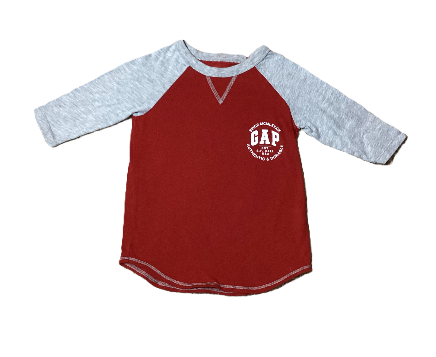 3T Boys Baby Gap Red/Gray Baseball Long Sleeve Tshirt