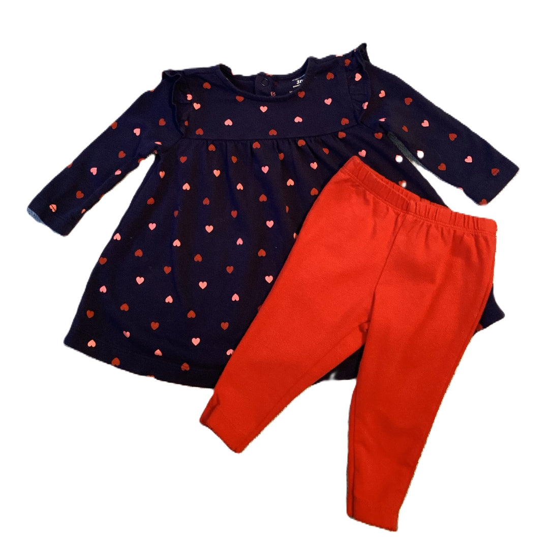 0-3 Girls Carter's Navy w/Heart Dress, Carter's Red Leggings