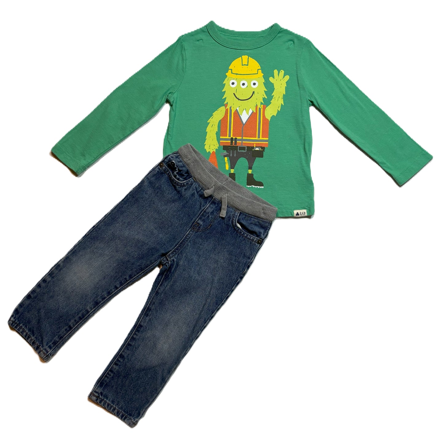 2T Boys Baby Gap Long Sleeve Construction Monster Shirt, Children's Place Jeans