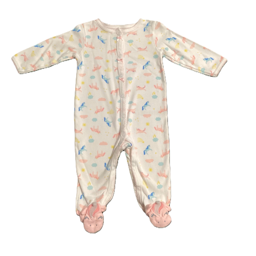 3-6 Girls Carter's White Sleeper w/Multi Colored Unicorns