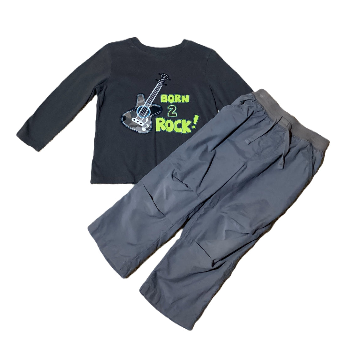 3T Boys Jumping Beans Charcoal Born To Rock Long Sleeve Tshirt, Jumping Beans Gray Lightweight Pants