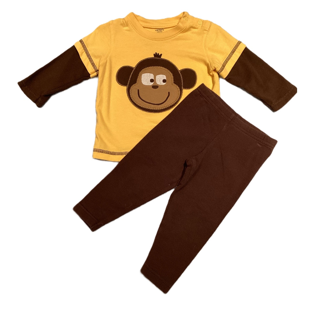 6-9 Boys Carter's Yellow Silly Monkey Face Long Sleeve Shirt, Carter's Pants