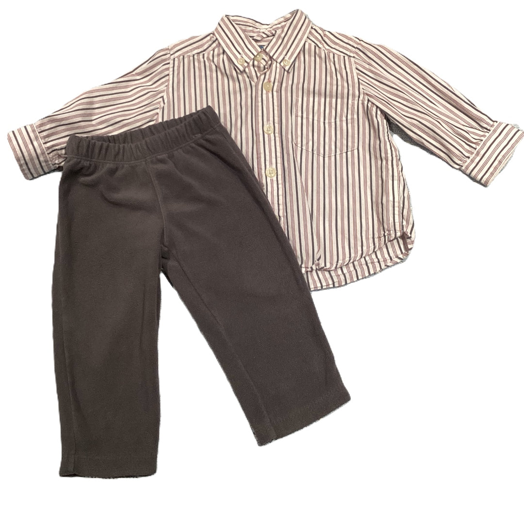 6-9 Boys The Children's Place White/Gray/Red Stripe Button Down, Carter's Fleece Pants