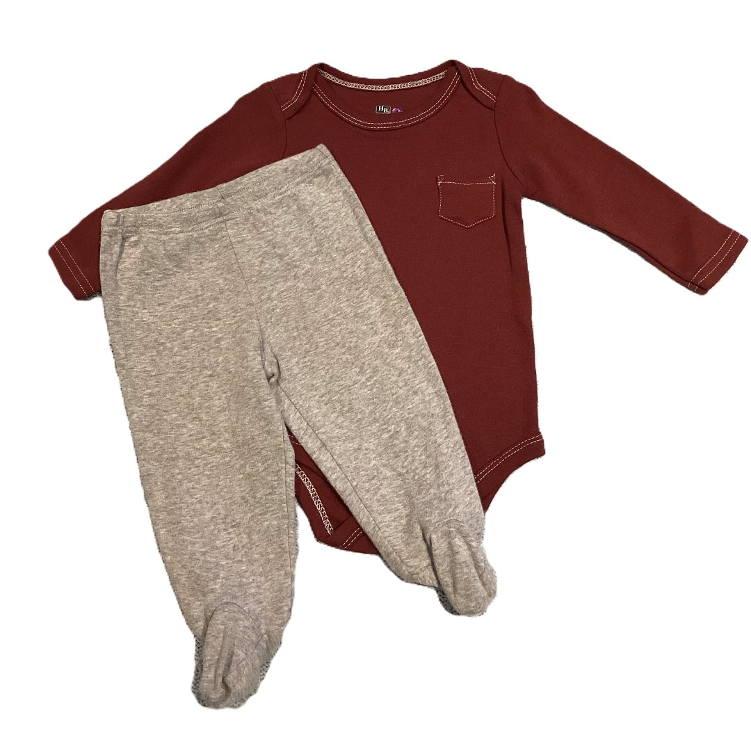 3-6 Boys Dark Red HB Long Sleeve Onesie, Carter's Footed Pants