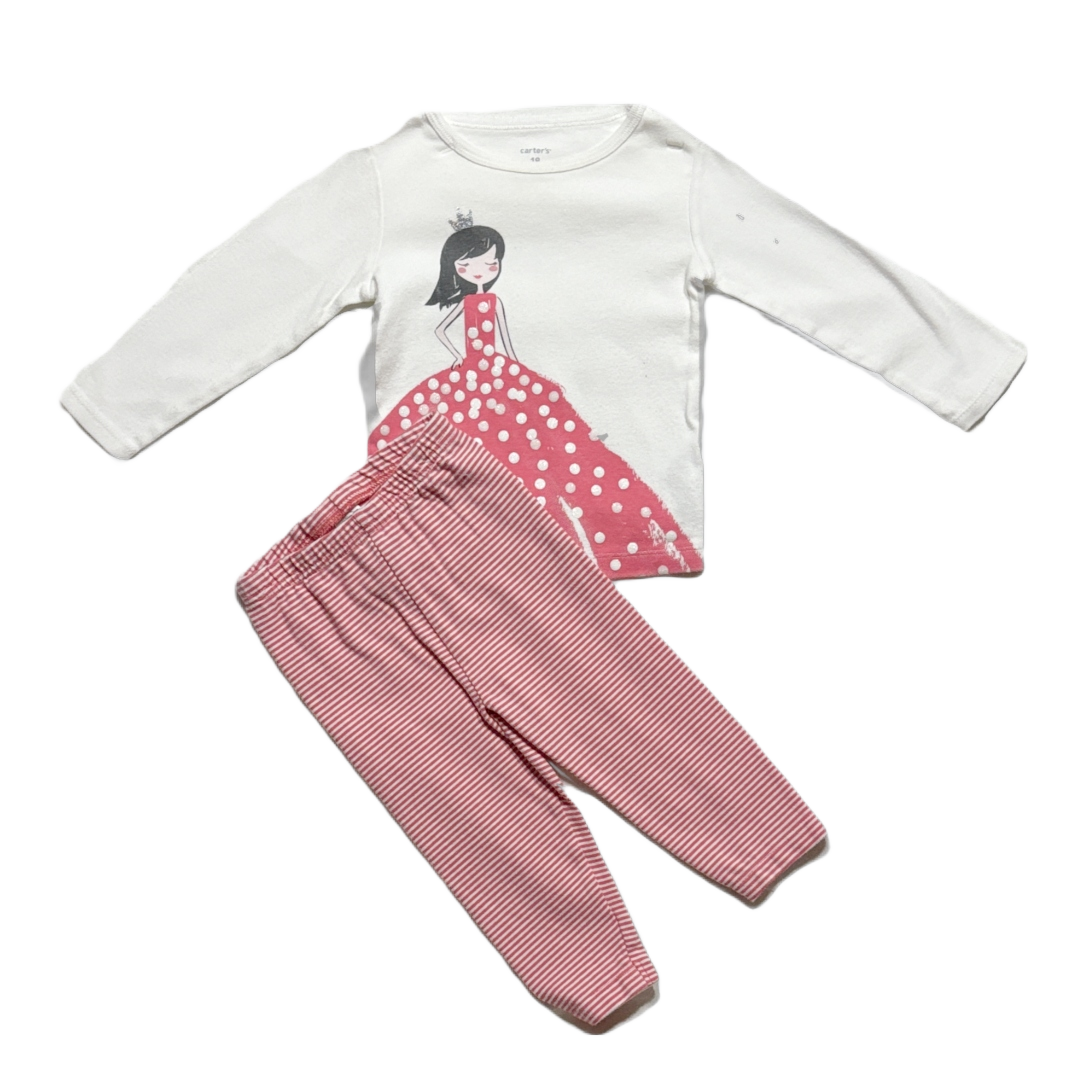 12-18 Girls Carter's White Princess Long Sleeve Shirt, Carter's Coral Striped Leggings