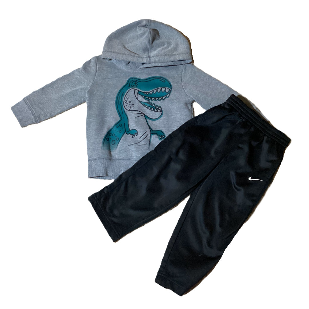 2T Boys Jumping Beans Gray Hoodie with Dinosaur, Nike Black Track Pants
