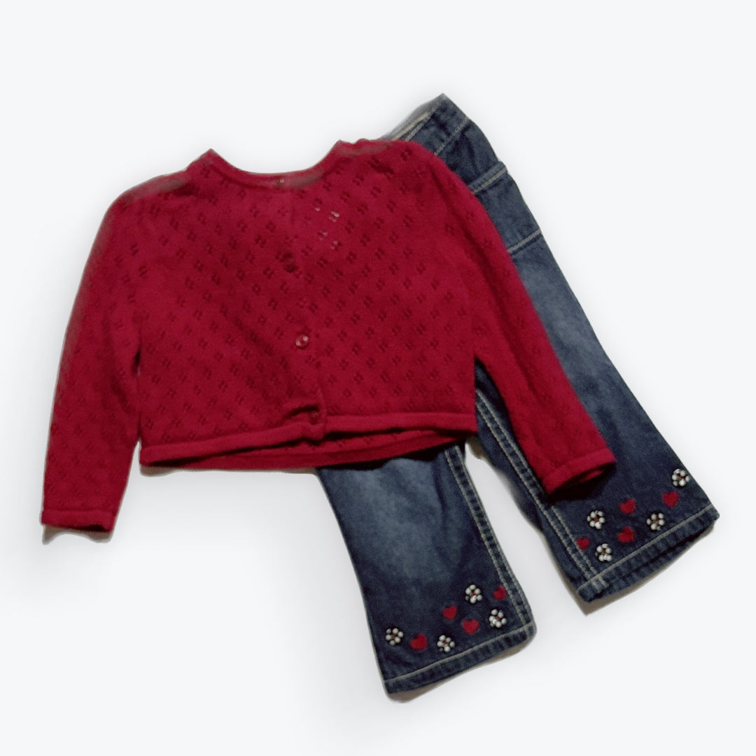 12-18 Girls Gymboree Red Cardigan with Matching Jeans with Red Detail