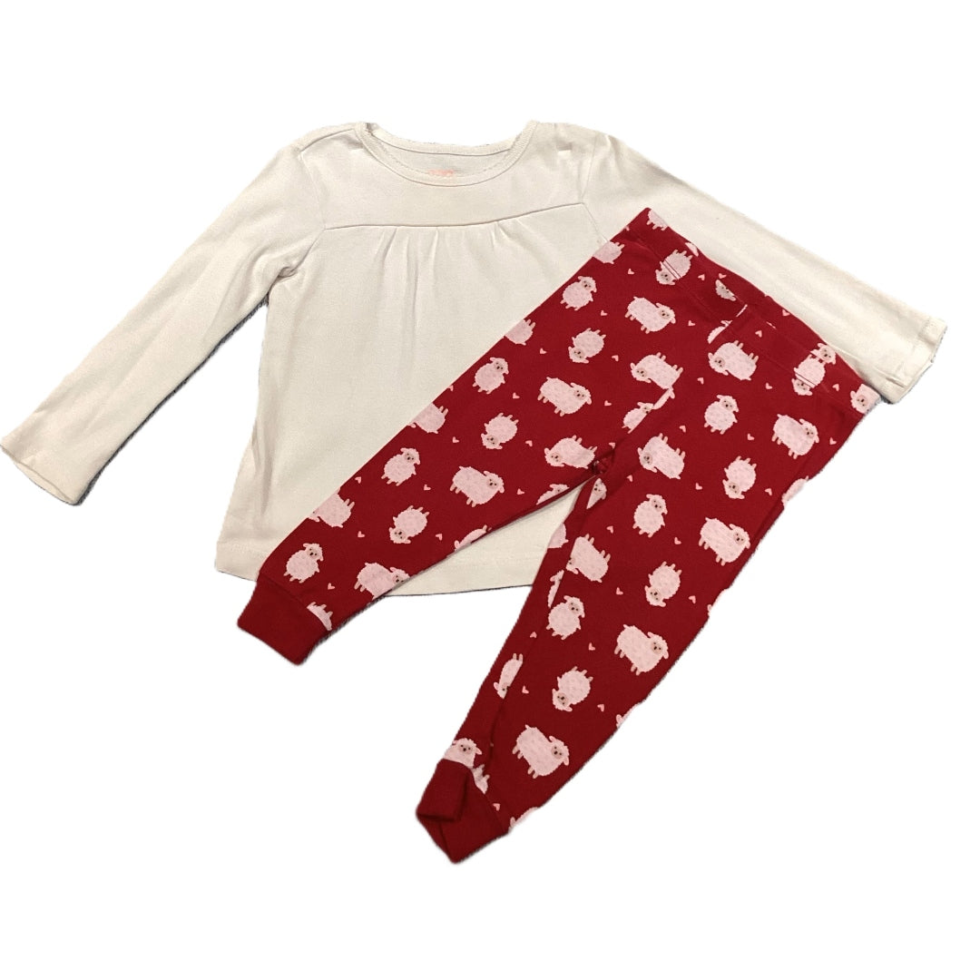 12-18 Girls Carter's White Long Sleeve Shirt, Red Lamb Leggings