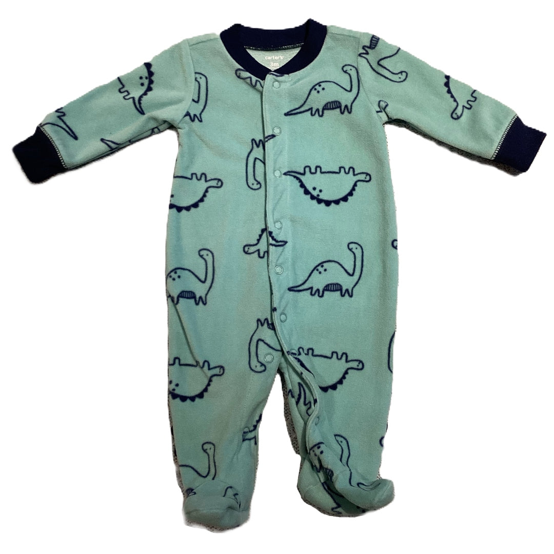 0-3 Boys Carter's Teal Dinosaur Fleece Sleeper