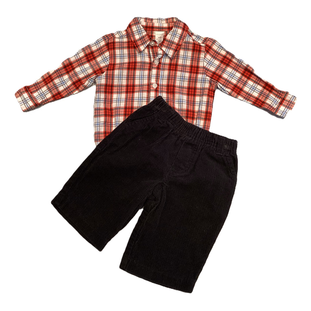 3-6 Boys Chaps Long Sleeve Black/Red Check Dress Shirt, Koala Baby Corduroy Pants