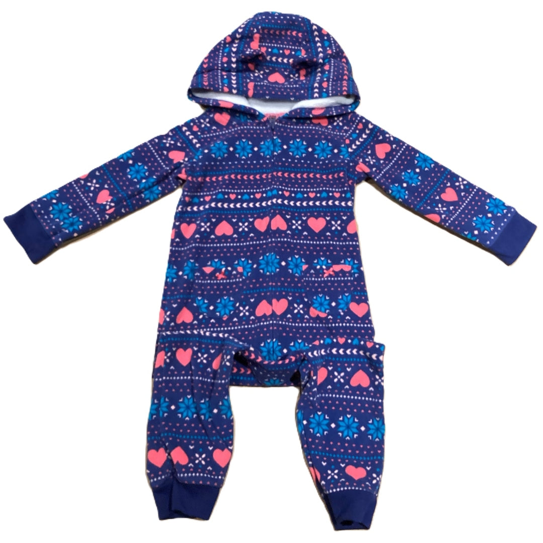 18-24 Girls Carter's Blue w/Hearts Fleece One Piece
