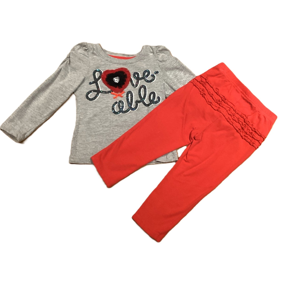 12-18 Girls Sesame Street Gray Loveable Shirt w/Heart Applique, Jumping Beans Ruffle Bottom Legging