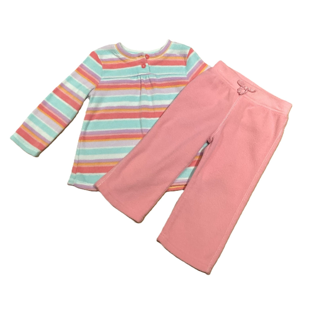 12-18 Girls Jumping Beans Multi Pastel Stripe Fleece Shirt, Matching Pants
