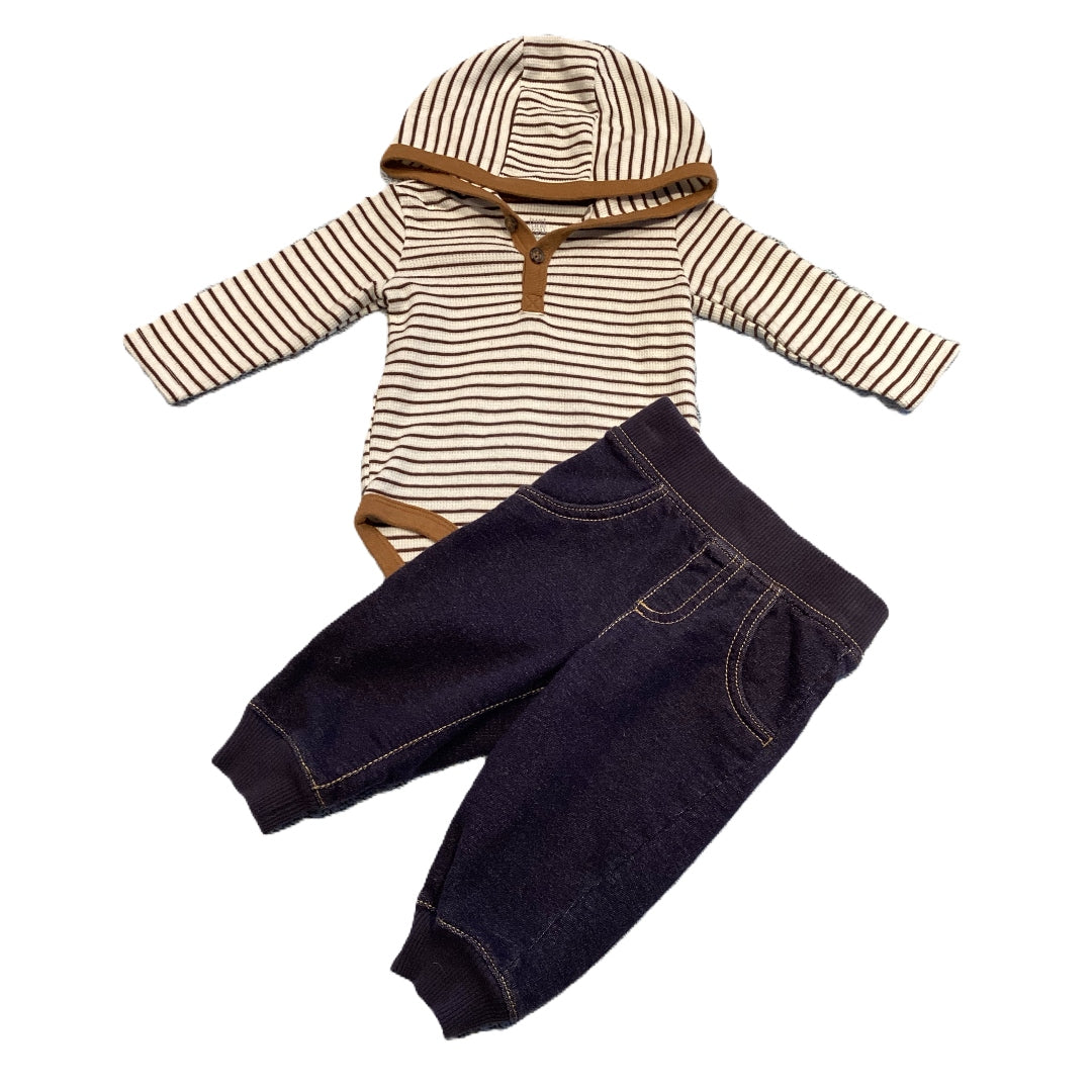 3-6 Boys Just One You Brown Striped Hooded Henley, Small Wonders Joggers