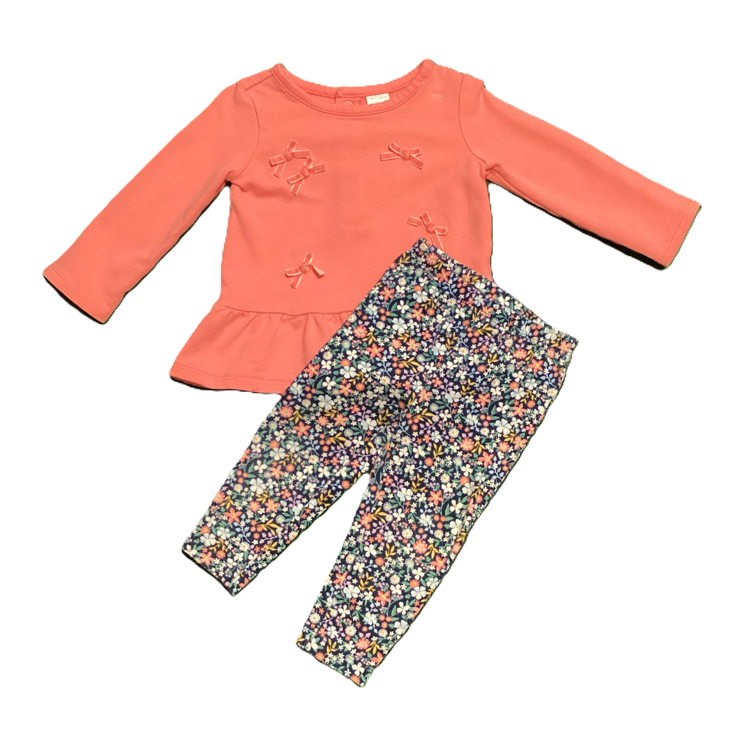 6-9 Girls Carter's Peach Ruffle Hemmed Shirt, Carter's Navy Floral Leggings