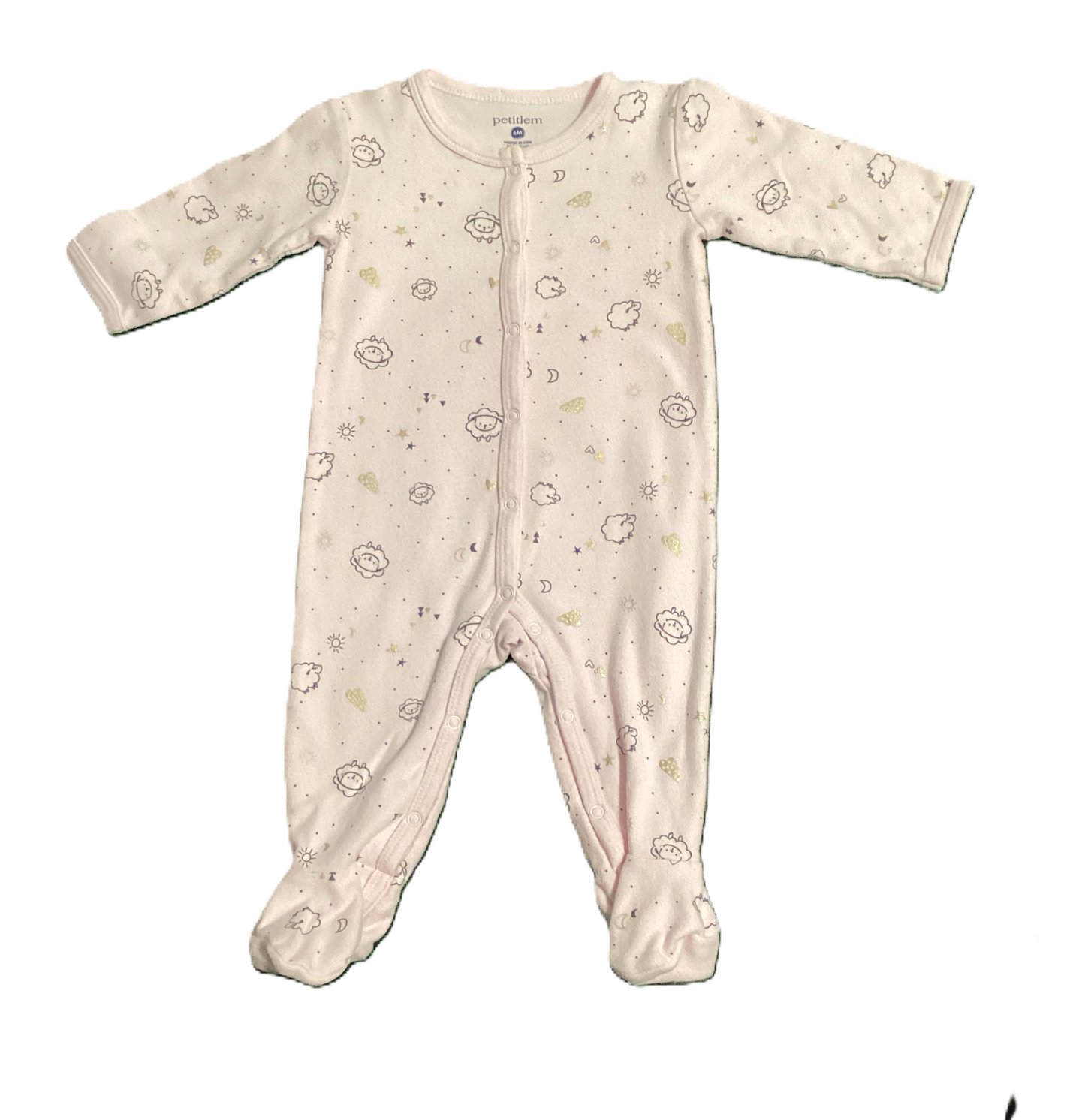 3-6 Girls Petitlem Light Pink Sleeper w/Sheep & Gold Shapes
