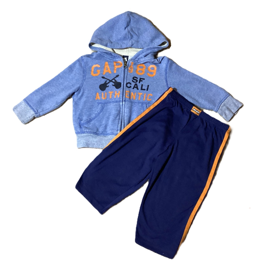 2T Boys Baby Gap Light Blue SF Cali Zip Front Sweatshirt, Batman Pants w/Orange Stripe