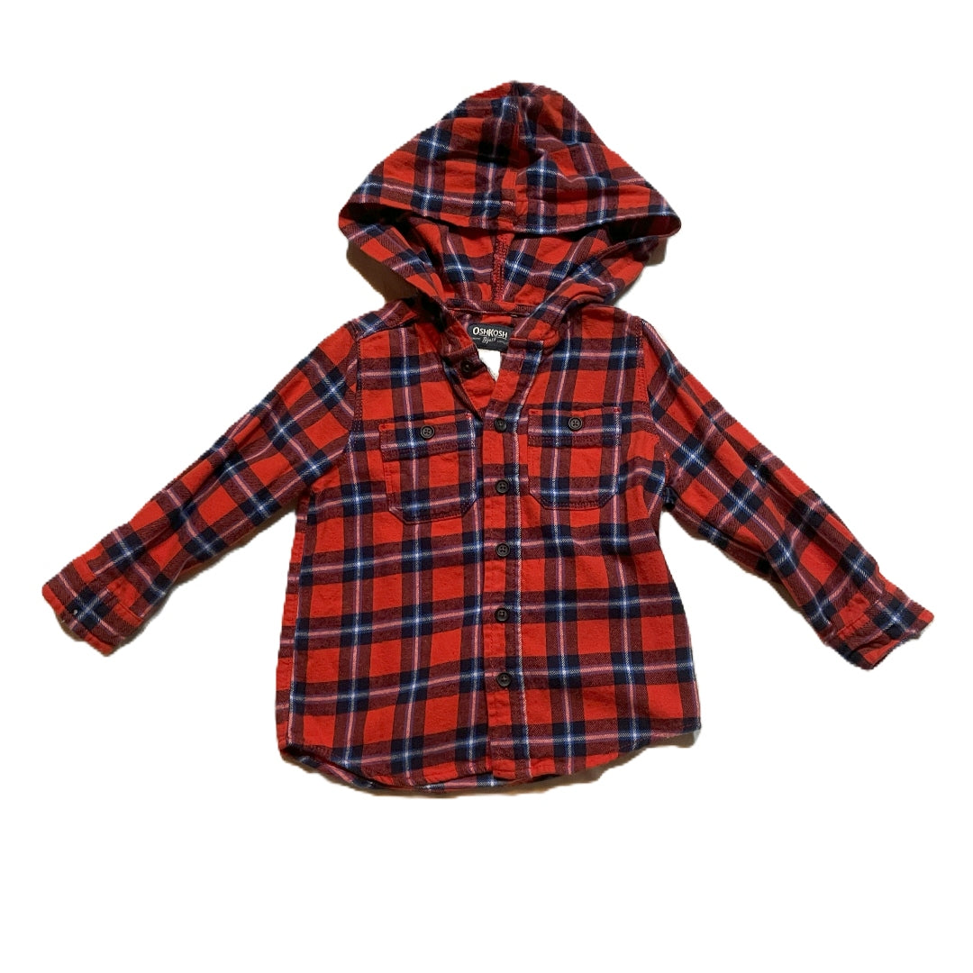 3T Boys OshKosh Hooded Flannel Button Down Shirt