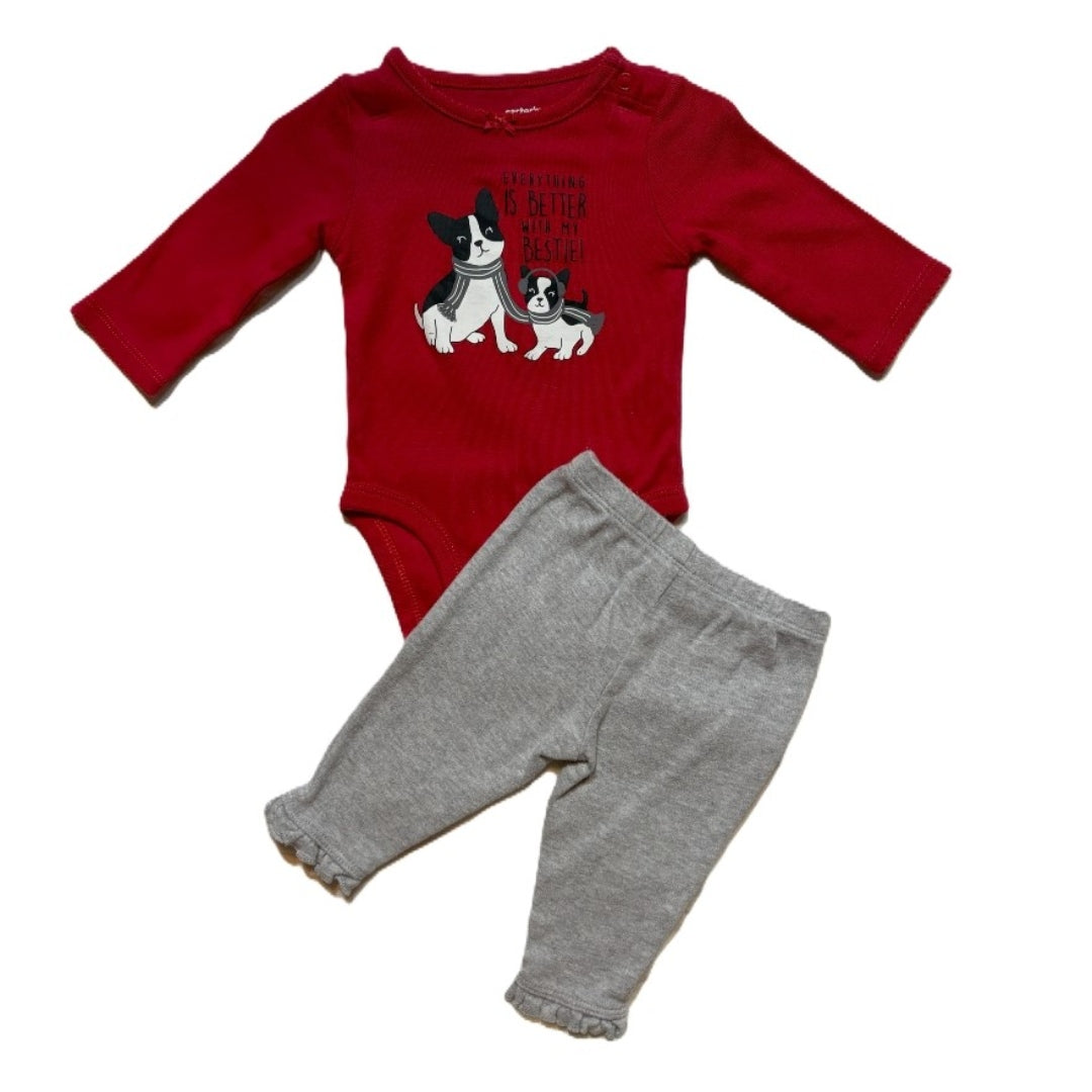 0-3 Girls Carter's Onesie with Pugs, Just One You Ruffled Leggings