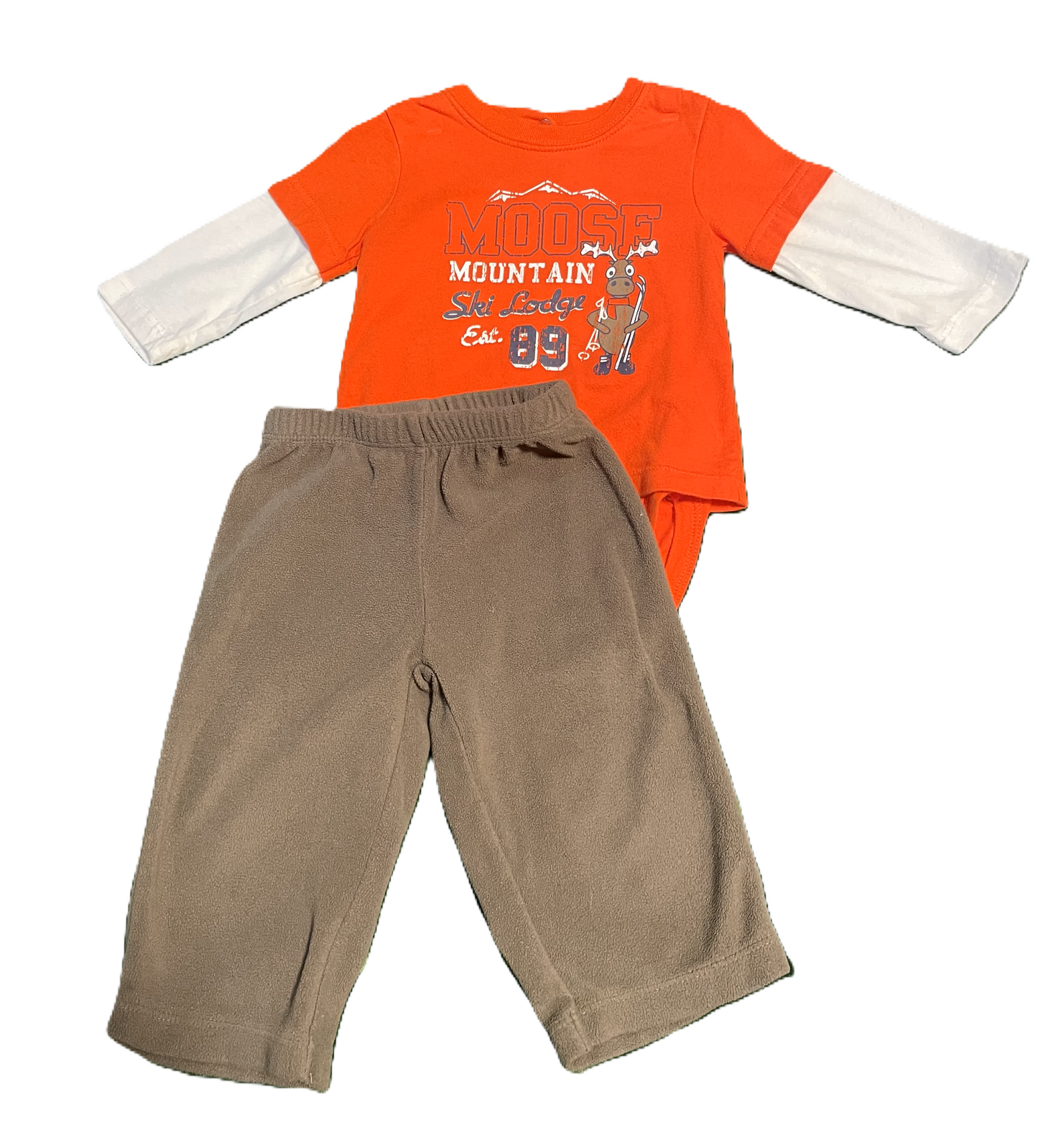 6-9 Boys Made With Love Moose Lodge Long Sleeve Shirt w/Built In Onesie, Carter's Brown Fleece Pants