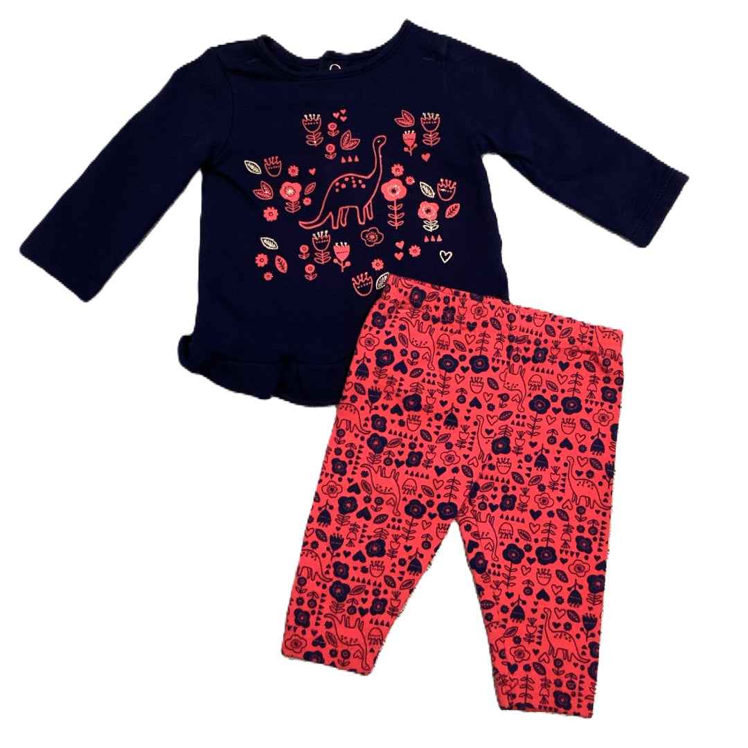 0-3 Girls Child of Mine Dinosaur Shirt and Leggings Set