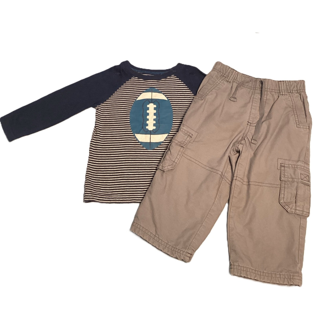 18-24 Boys Jumping Beans Navy Striped Long Sleeve w/Football, Gymboree Gray Cargo Pants