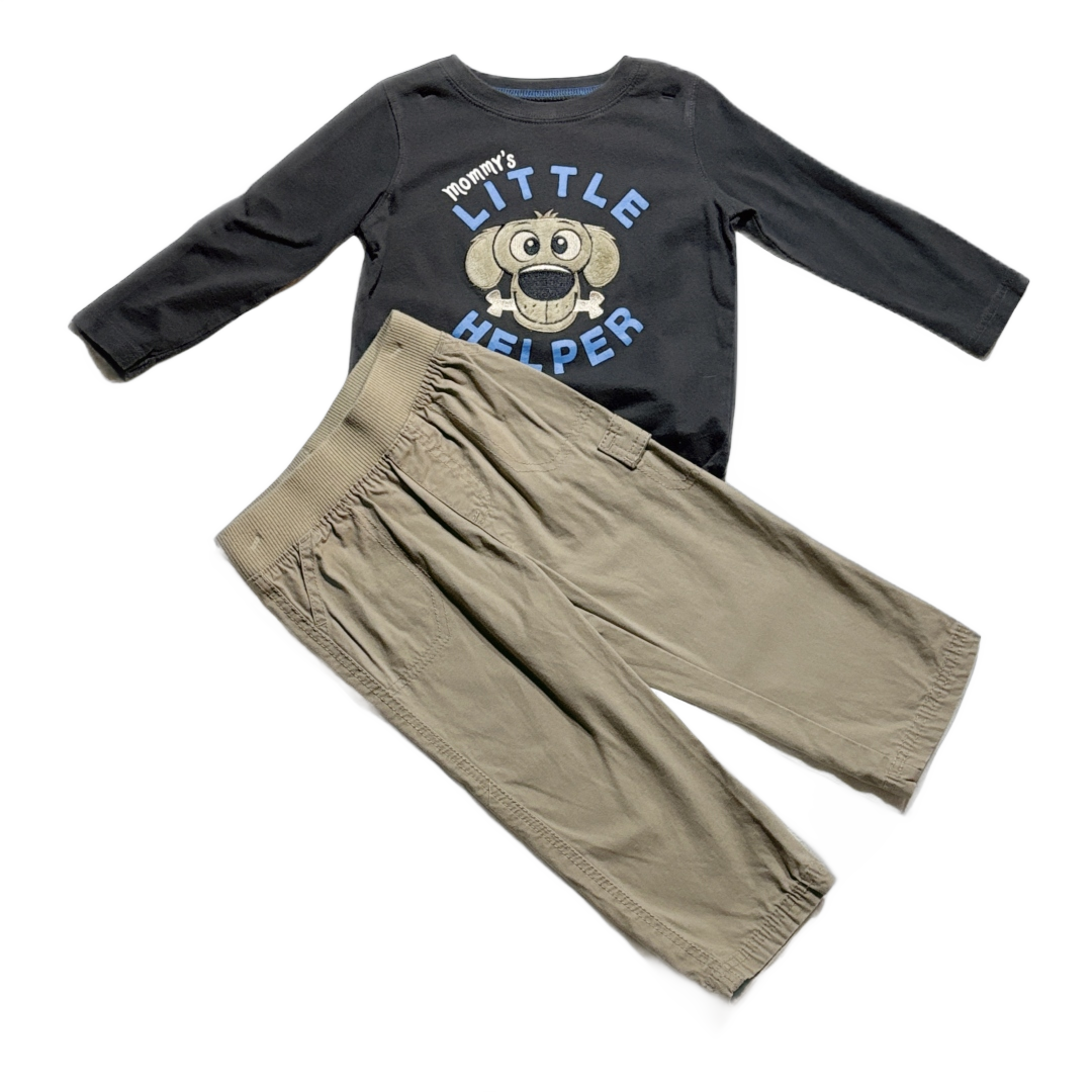 18-24 Boys Jumping Beans Long Sleeve Mommy's Helper T-Shirt, Pants