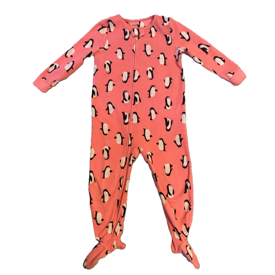 3T Girls Carter's Pink w/Penguins Fleece Sleeper