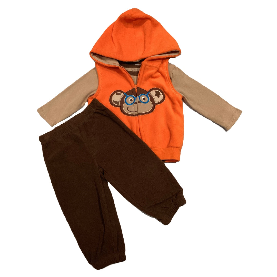 6-9 Boys Buster Brown Brown Long Sleeve Onesie & Orange Fleece Vest, Carter's Fleece Pants