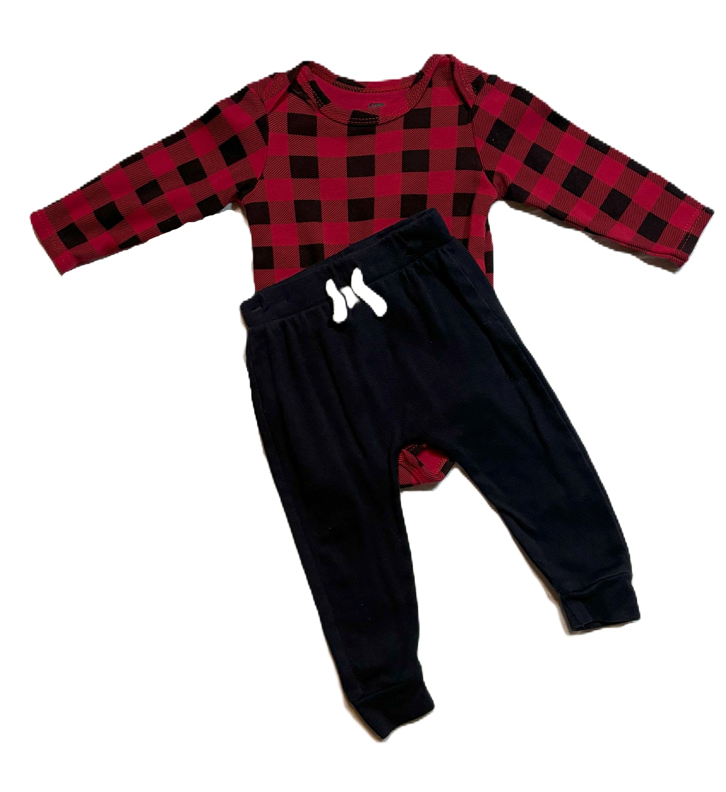 6-9 Boys HB Black and Red Plaid Onesie, Gerber's Black Joggers