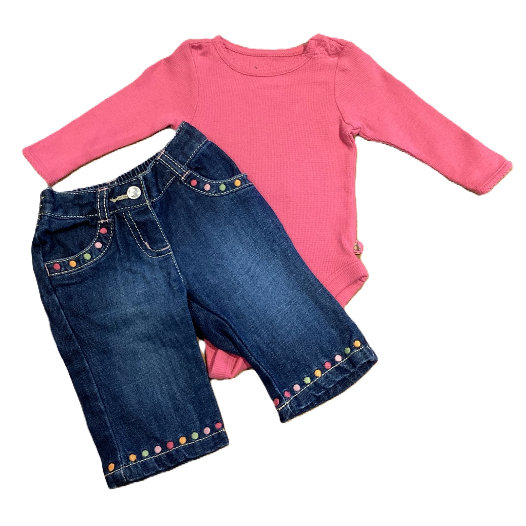 0-3 Girls Baby Gap Long Sleeve Onesie, Gymboree Embroidered Jeans