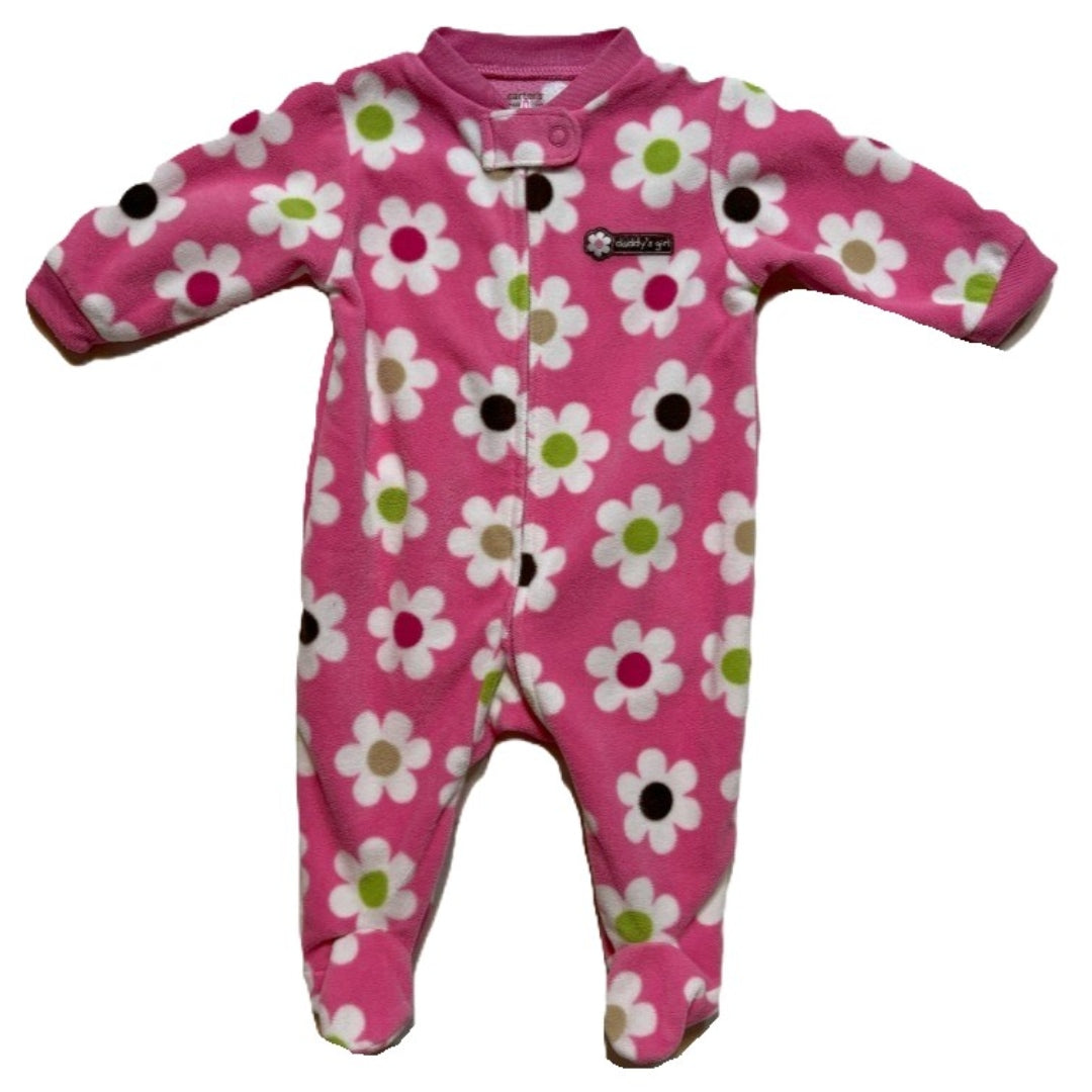 0-3 Girls Carter's Hot Pink w/Big Flowers Fleece Sleeper