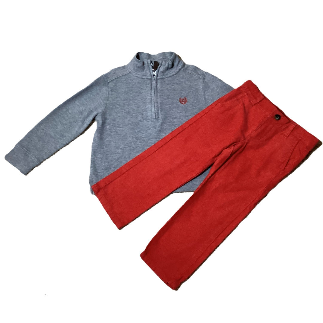 3T Boys Chaps Gray Ribbed Quarter Zip Sweatshirt, Janie & Jack Red Corduroys