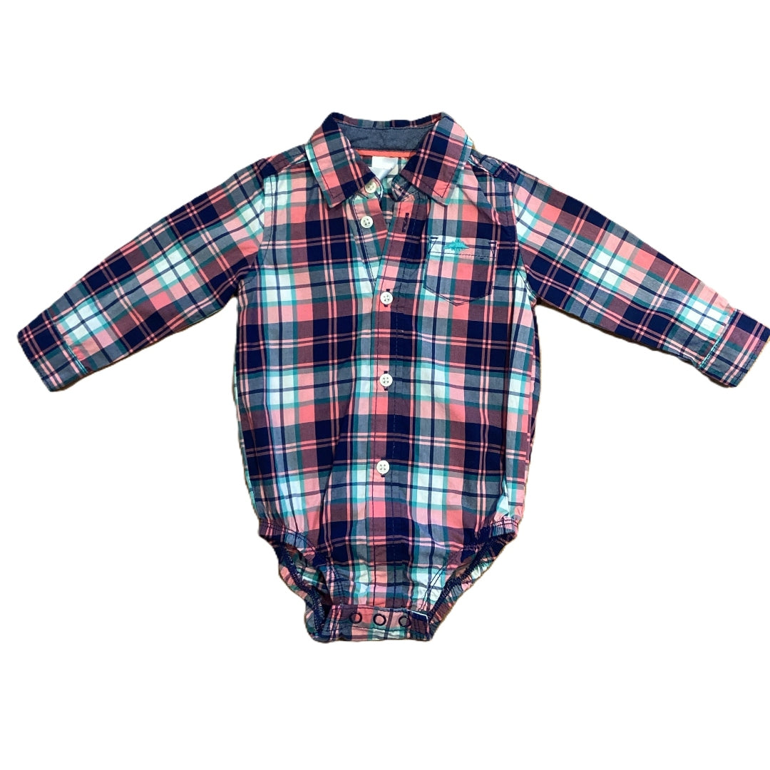 6-9 Boys Carter's Pink/Blue Plaid Button Down Onesie