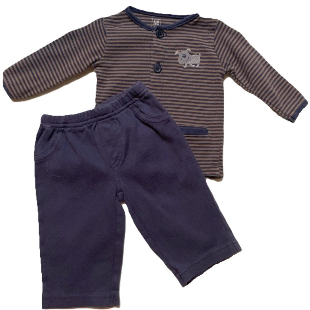 0-3 Boys Just One You Jacket Navy/Brown Striped Button Down, Carter's Pants