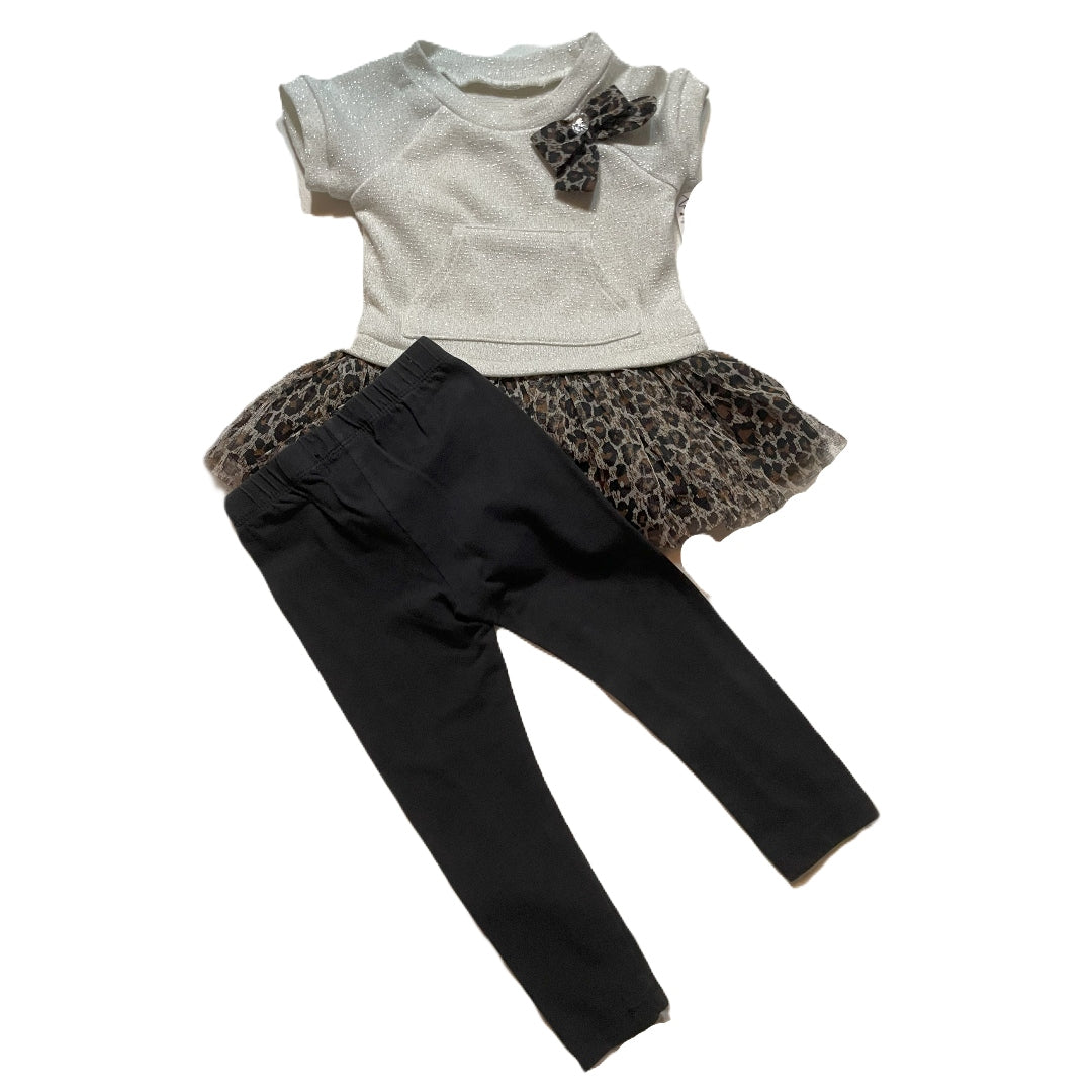 2T Girls Sparkle Dress with Leopard Print Tutu, Freestyle Leggings