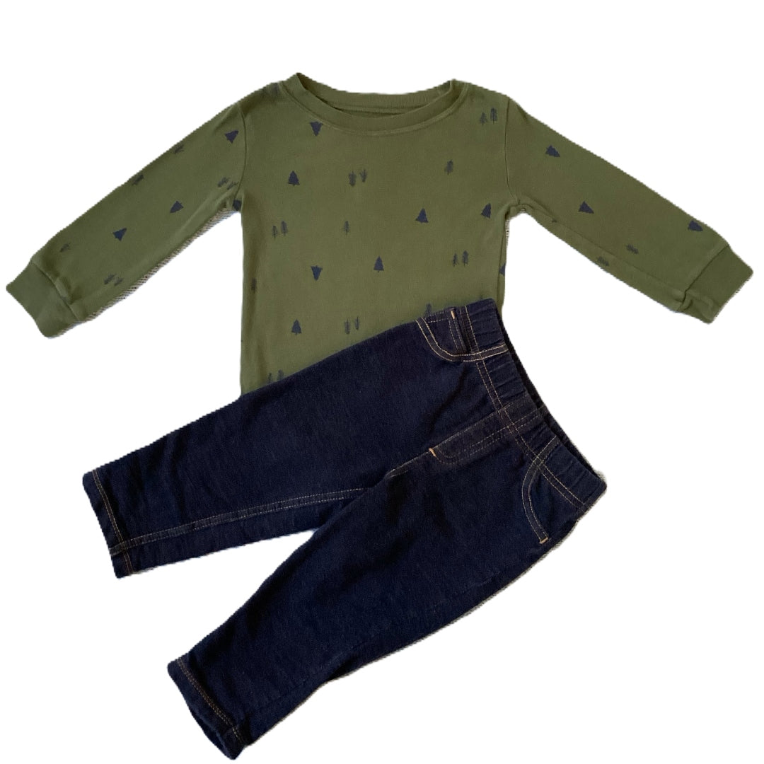 12-18 Boys Carter's Green Onesie w/Evergreen Trees, Carter's Jeggings