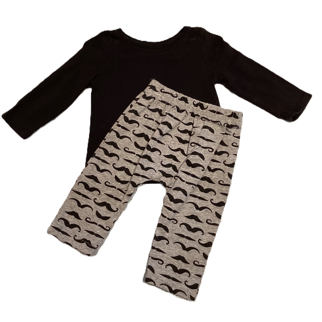3-6 Boys Jumping Beans Long Sleeve Shirt, Gray/Black Moustache Pants