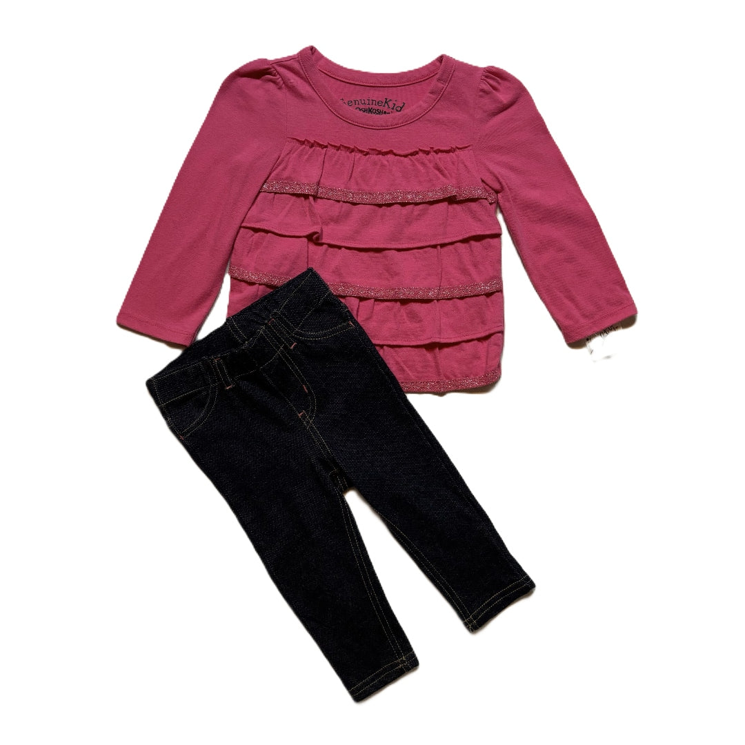 9-12 Girls Genuine Kids Hot Pink Ruffed Long Sleeve, Circo Denim Leggings