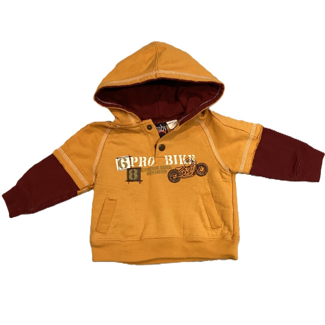 3-6 Boys Baby Q Hooded Half Snap Yellow/Burgundy Sweatshirt