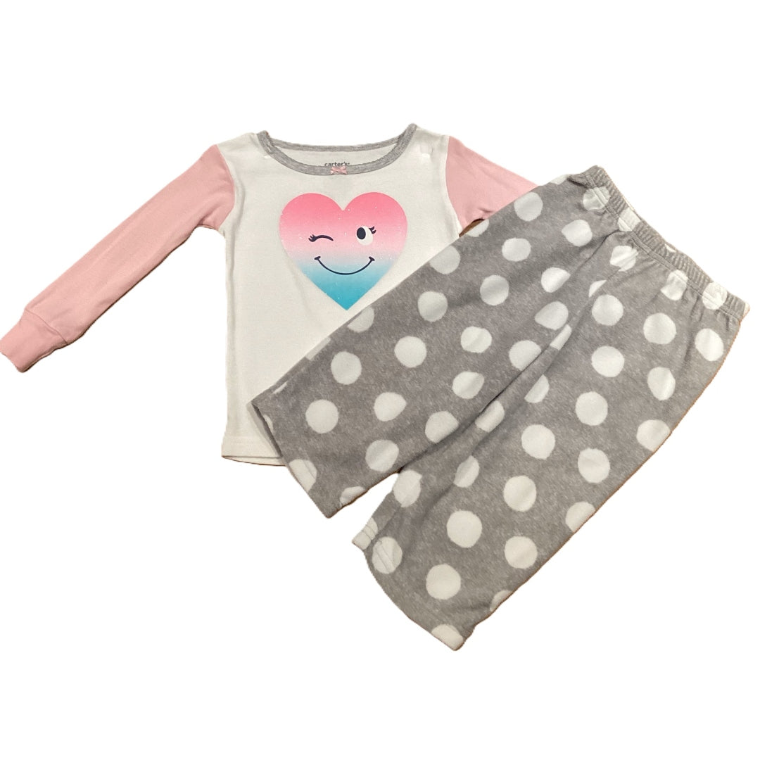 12-18 Girls Carter's Pink & White Winking Heart Fleece Bottom Pajamas