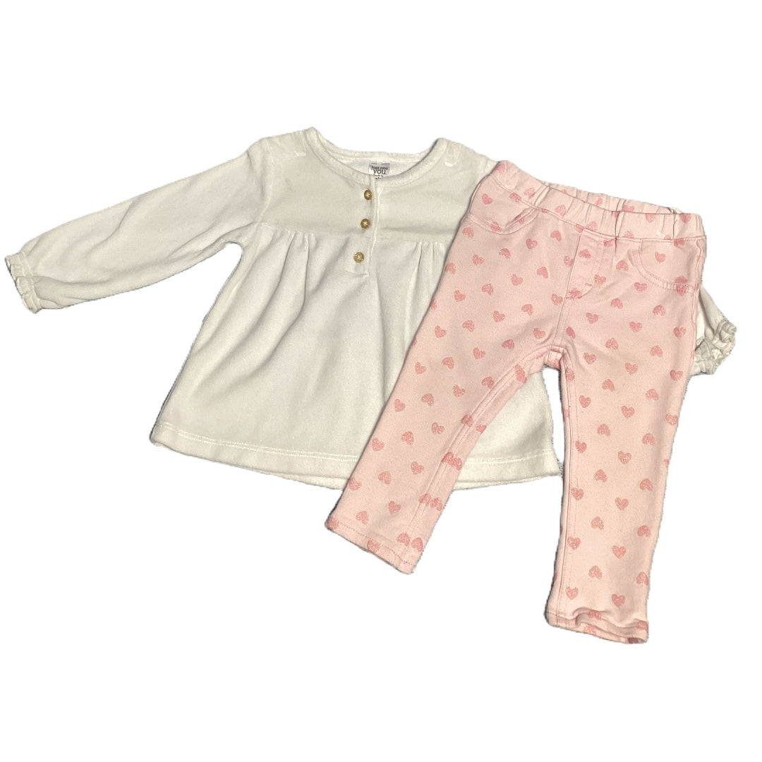 12-18 Girls Carter's White Velour Shirt, H&M Heart Jeggings