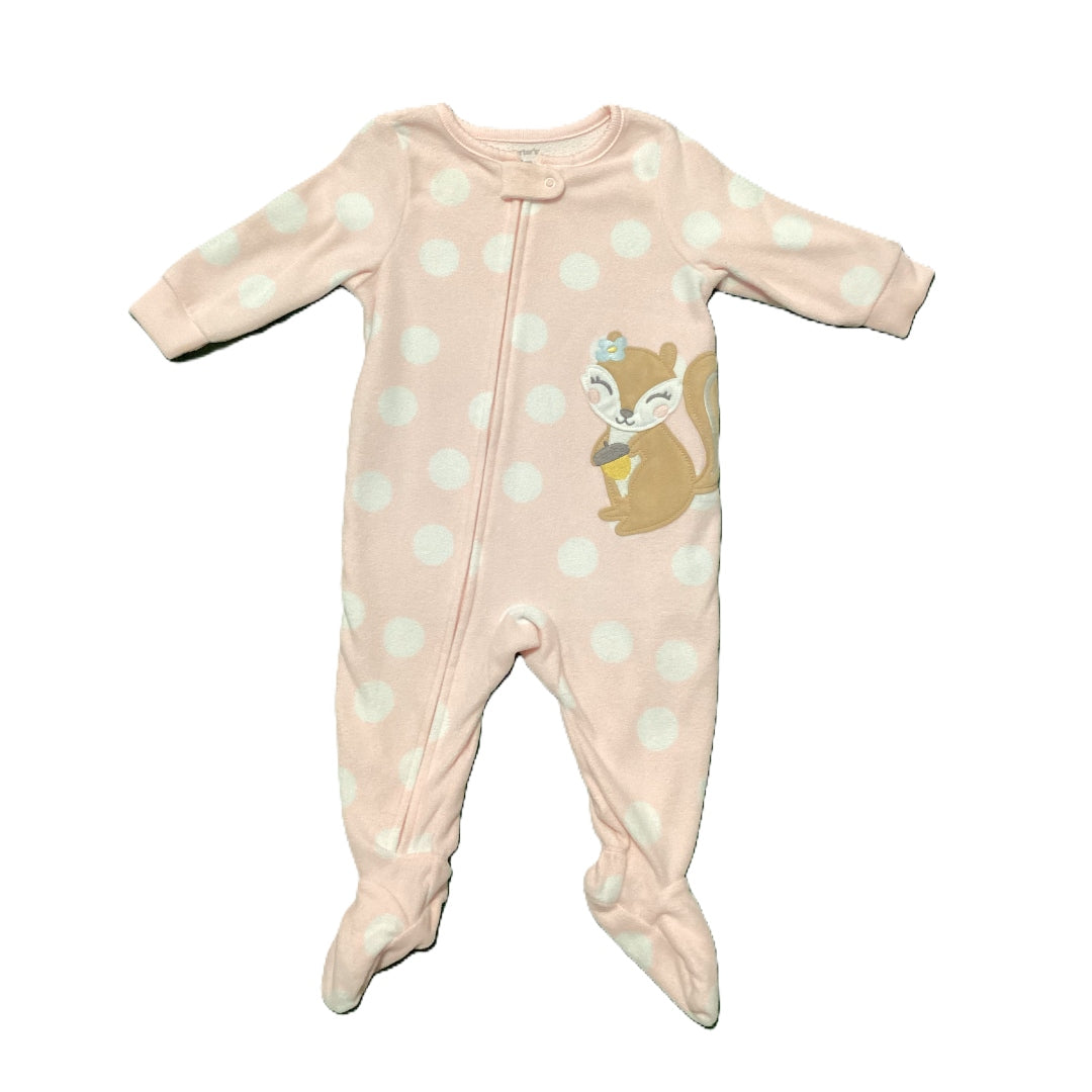 3-6 Girls Carter's Pink/White Polka Dot Fleece Sleeper w/Squirrel
