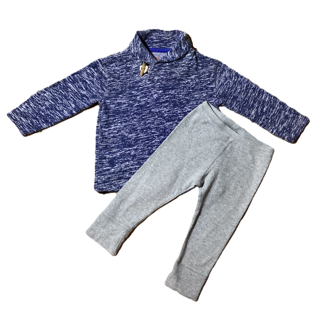 2T Boys Cat & Jack Cowl Neck Blue Marled Long Sleeve Shirt, Baby Gap Waffle Pants